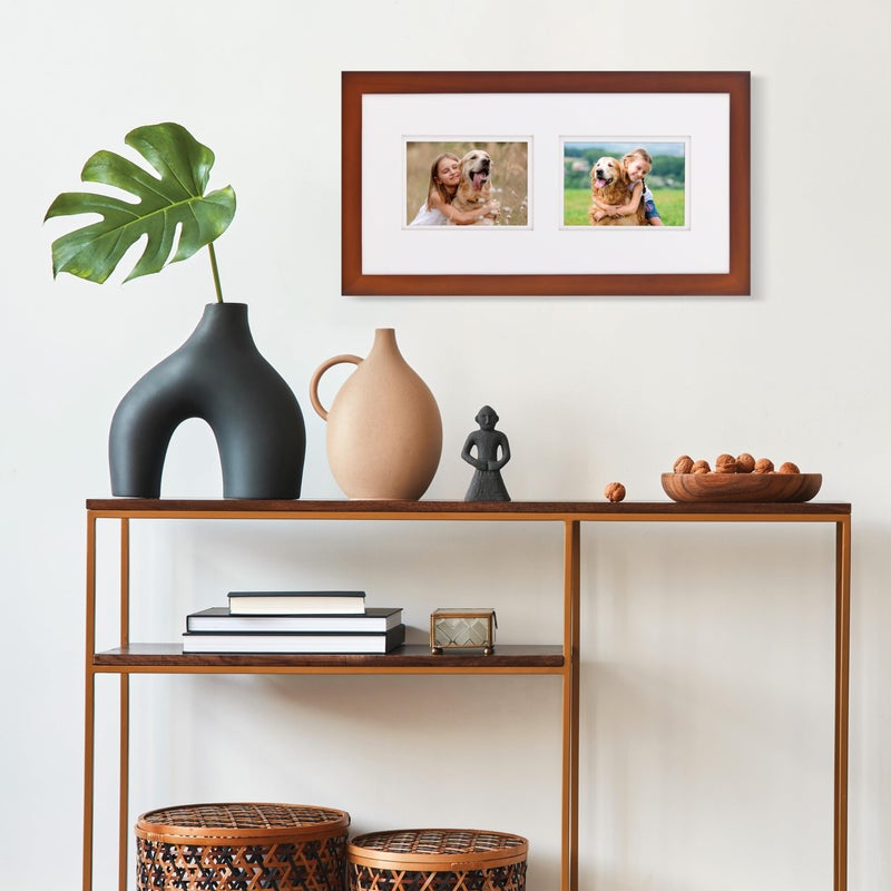 Gallery Solutions - 10"x20" Flat Walnut Frame - Rectangular Wall Mount - For 5"x7" Pictures - Premium Walnut Wood with Double White Mat - Versatile-Elegant for Home or Office DÃ©cor - Traditional Photo Frame - Image 2
